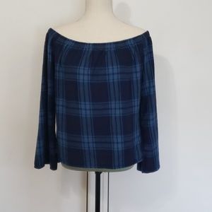 Cloth & Stone Plaid Off The Shoulder Blouse